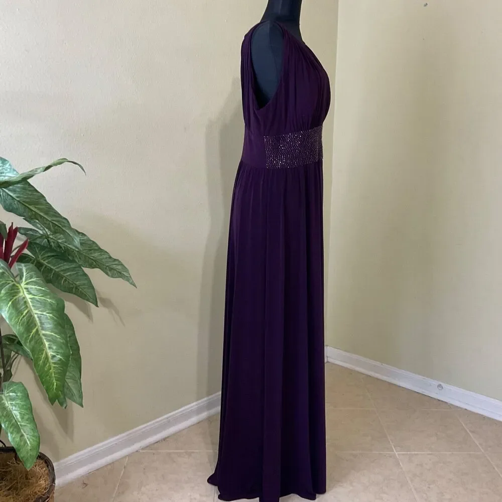 R & M Richards Plus 14 Formal PROM GALA EVENT Purple, empire waist  halter Dress - Picture 16 of 16